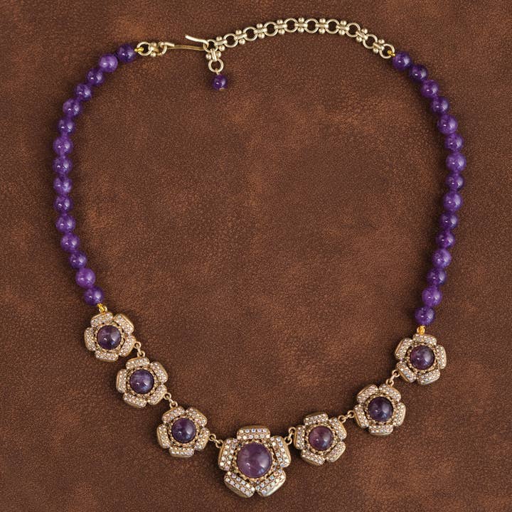 Vintage-Inspired Amethyst and Crystal Floral Necklace for wholesale by GirlyPirateCo