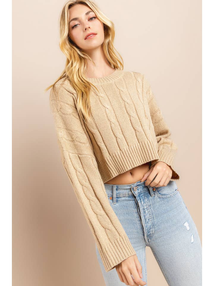 AIBLEE - Wholesale Knit Sweater - Women's - Cable Cropped Sweater - Retro/Vintage Design7