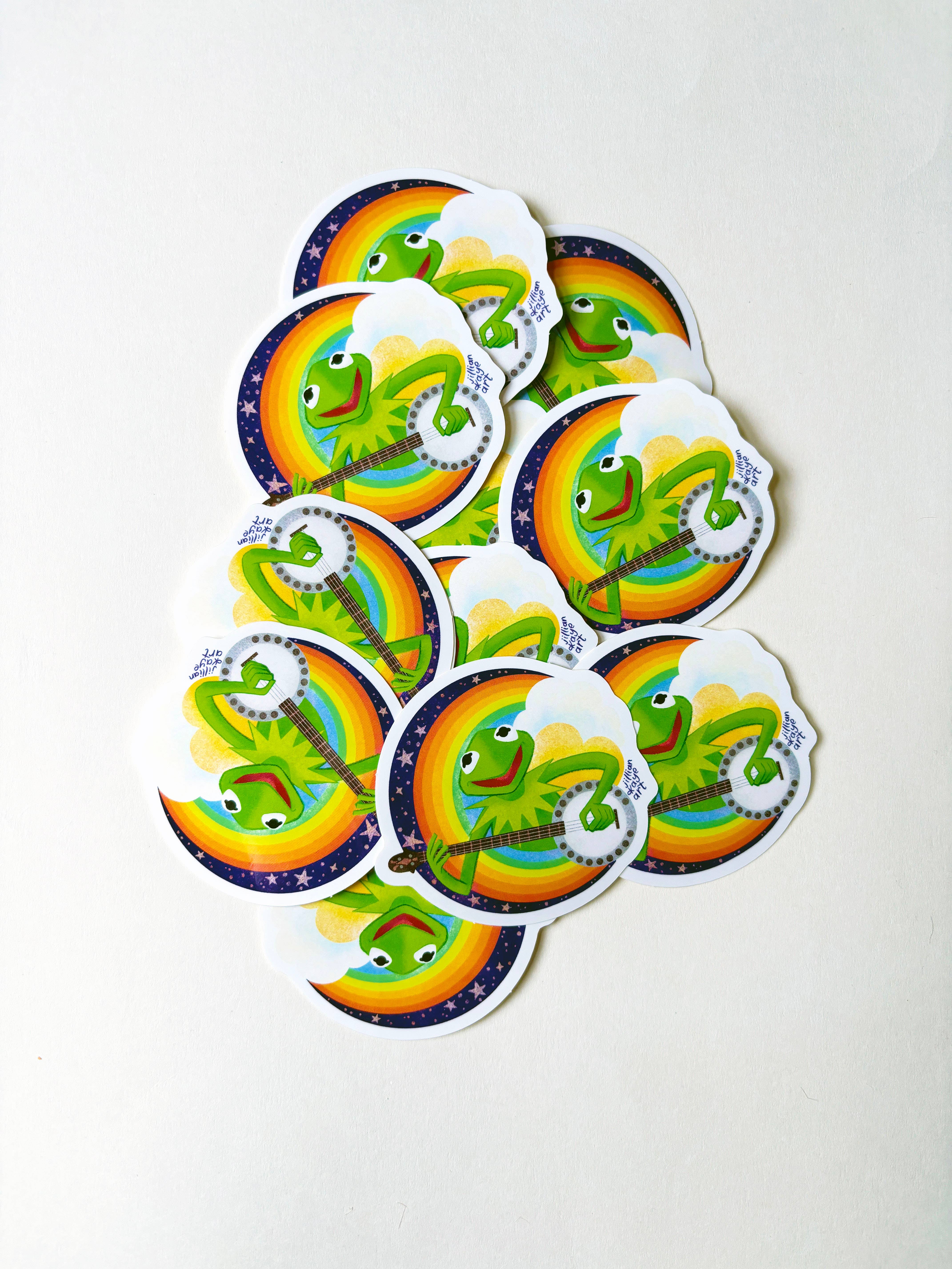 Jillian Kaye Art - Wholesale Phone & Laptop Stickers - Kermit the Frog Rainbow Connection 3" Vinyl Sticker3