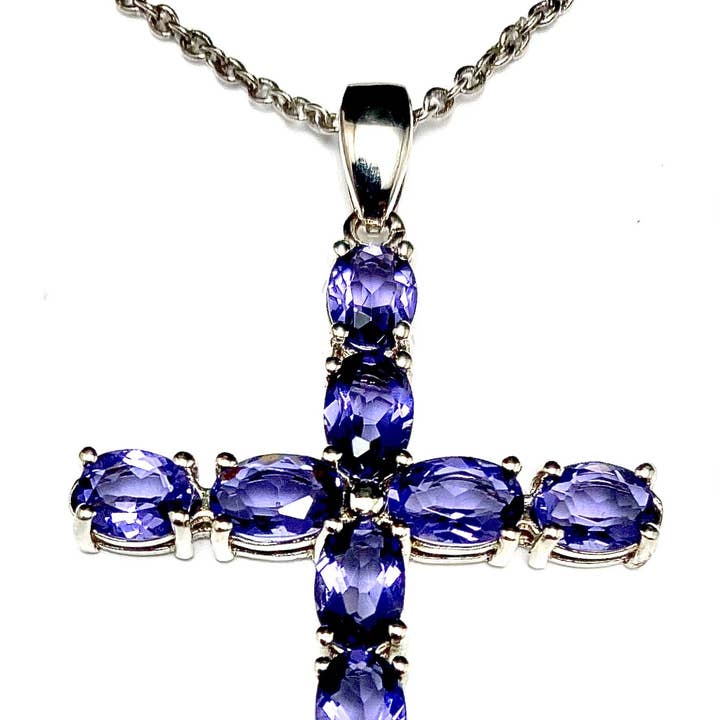 Mt St Helens Helenite Purple Cross Sterling Silver Pendant for wholesale by Twan Kee Jewelry