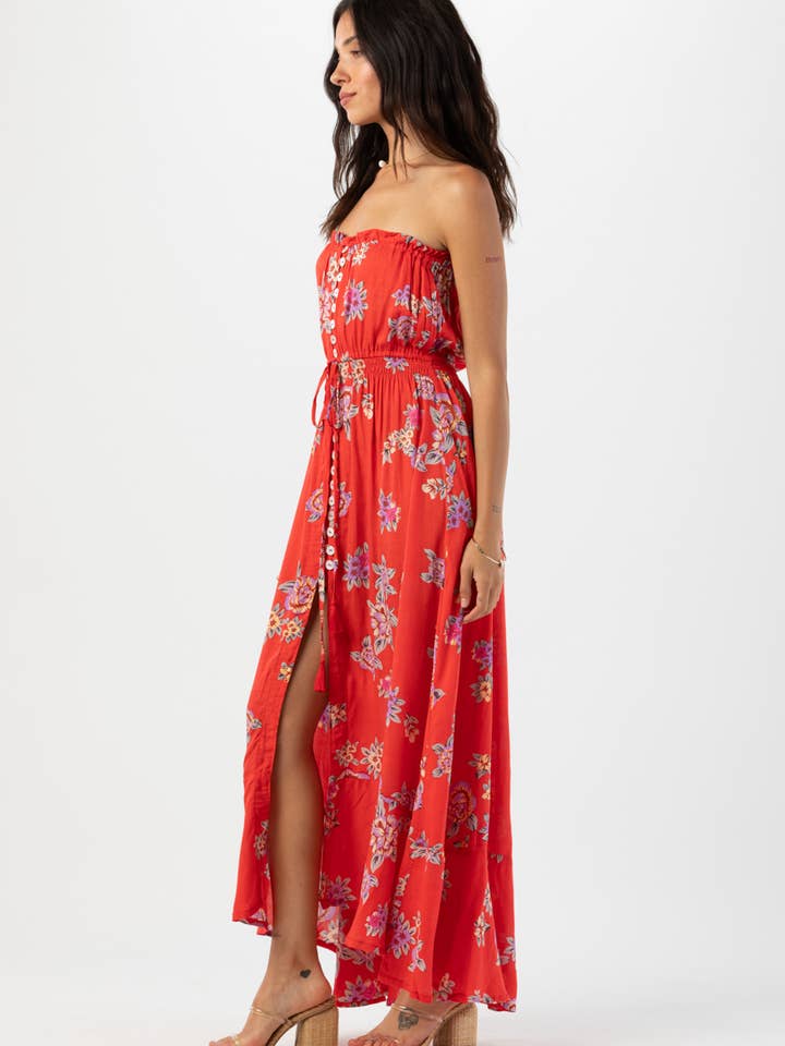 Vintage Hawaiian Red Ryden Maxi Dress for wholesale on Faire2