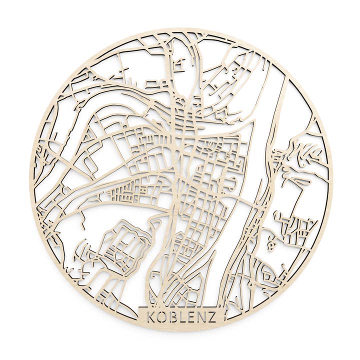 Wooden city map, Germany Koblenz for wholesale by Papurino