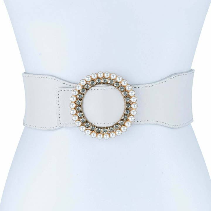 Faux Pearls with Rhinestone Cloud Elastic Belt for wholesale by Diacly
