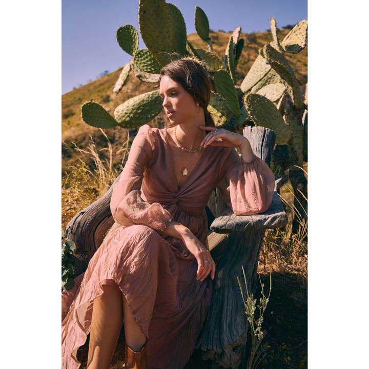 KEEP IT DREAMY IRIDESCENT MAUVE TWISTED BUST MAXI DRESS for wholesale on Faire7