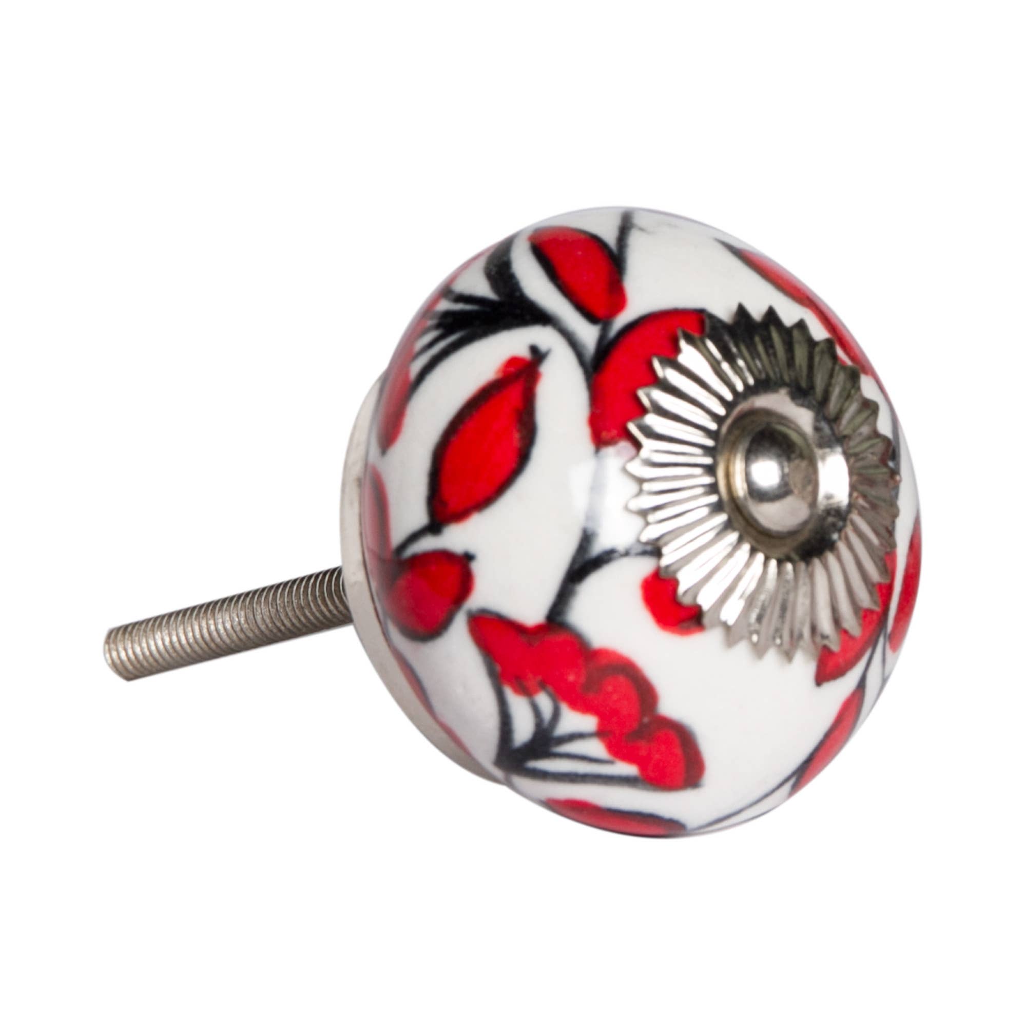 HomeRoots - Wholesale Knob/Pull - Set of Eight White And Red Ceramic And Metal Drawer Pull Knobs4
