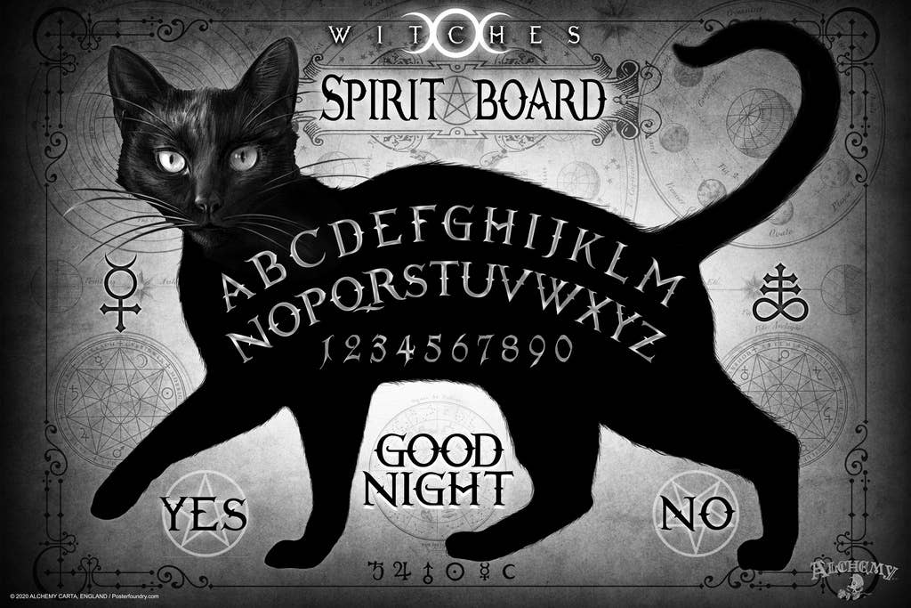 Multi Color Black Cat Spirit Board Alchemy of England Spooky Witchy Gothic Poster  for wholesale on Faire0