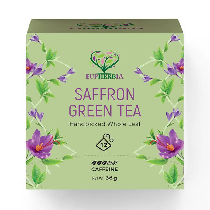 Eupherbia Saffron Green Tea, Whole Leaf, 12 Sachets for wholesale by Eupherbia