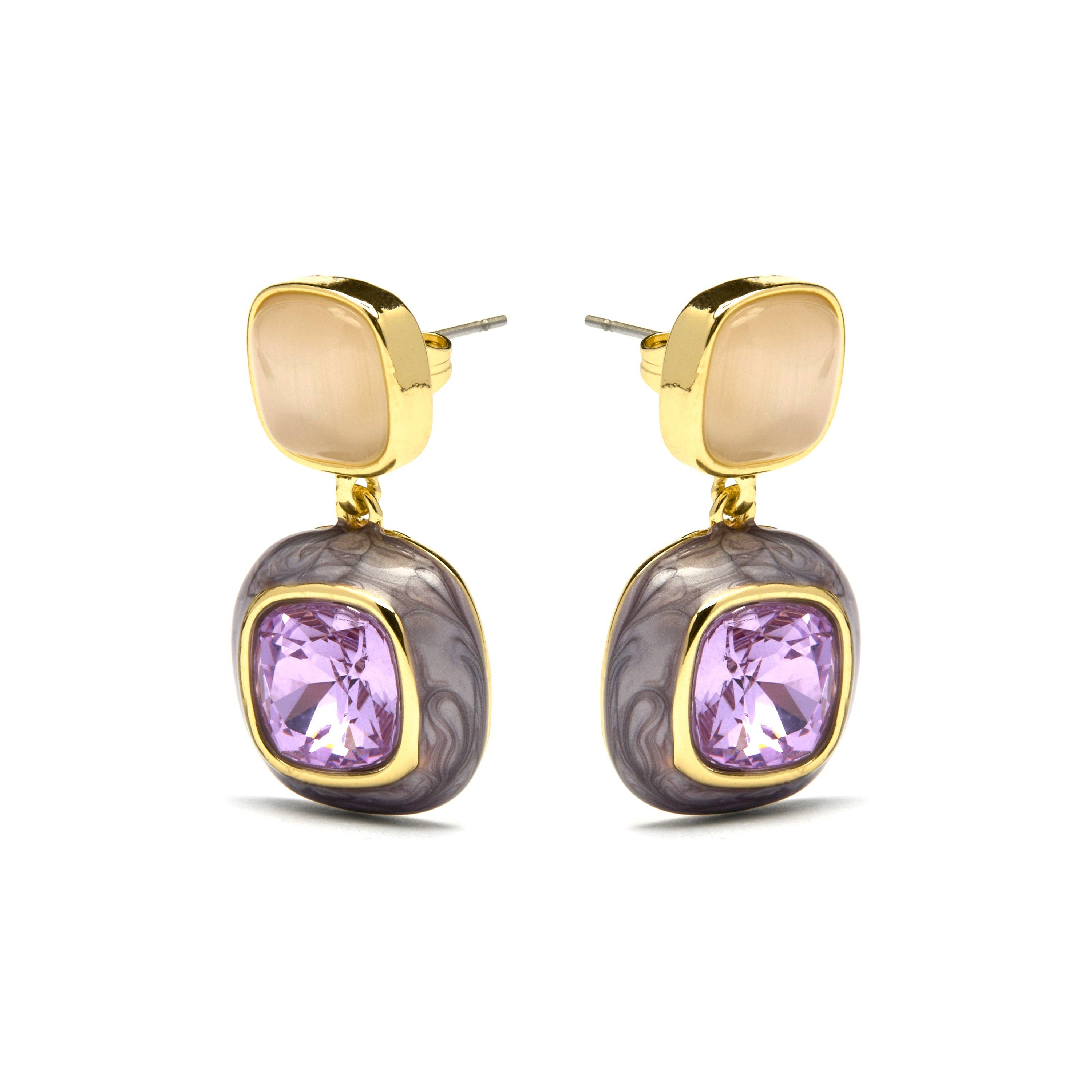Luxenter - Vente Boucles d'oreilles pendantes - Boucles d'oreilles en zirconium améthyste finition or jaune 18k - Xumas2