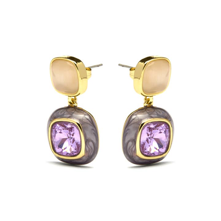 Luxenter - Vente Boucles d'oreilles pendantes - Boucles d'oreilles en zirconium améthyste finition or jaune 18k - Xumas2