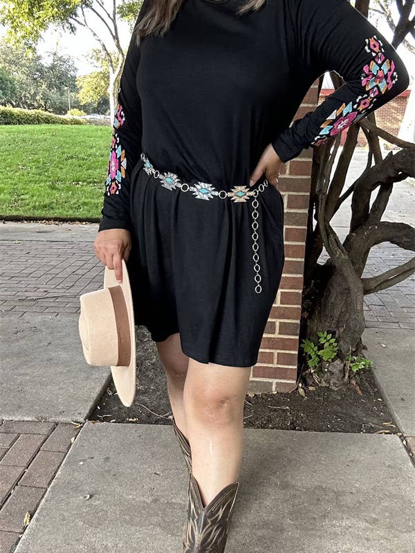 luluclothes - Wholesale Dress - Women's - BQ15496 Embroidery w/side pockets women black dresses