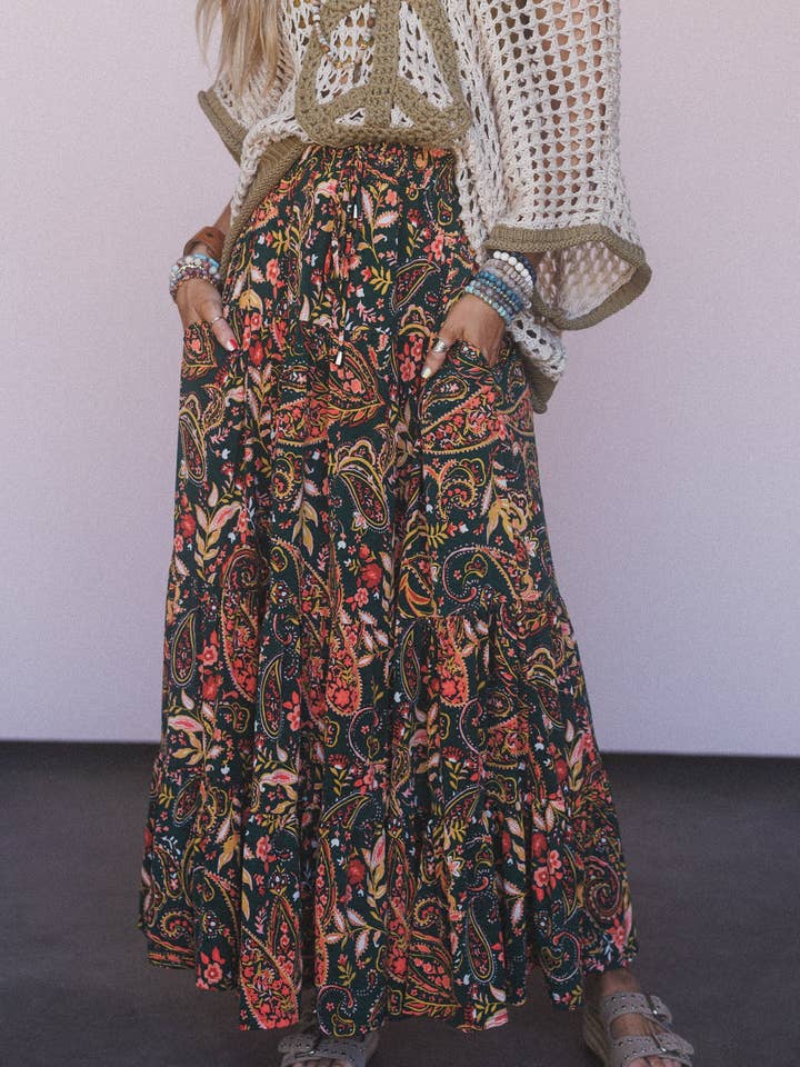 Happy Tiers Maxi Skirt - Coral Multi for wholesale on Faire