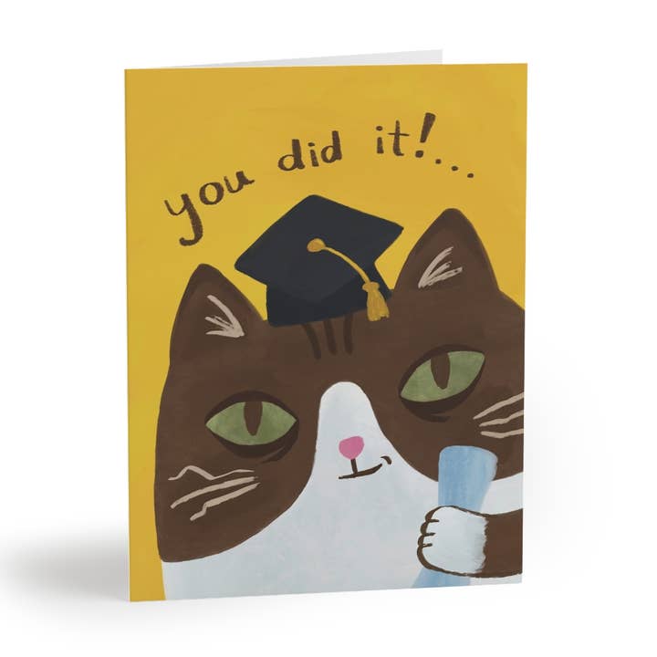You did it!... - Tired Cat Congratulations Graduation Card for wholesale by Lunaludraws