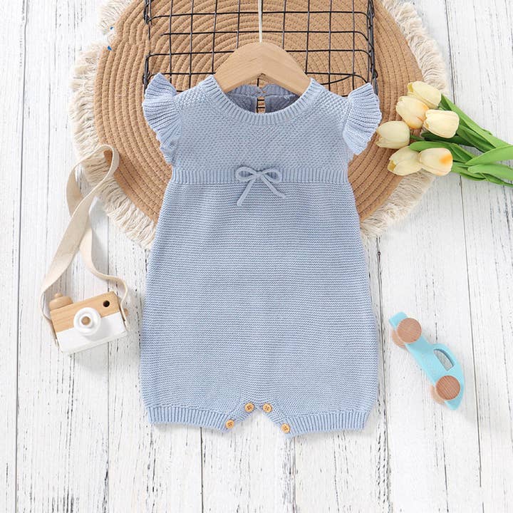 MyKids-USA® - Wholesale Jumpsuit - Baby - Baby Solid Color Flying Sleeves Sweet Knitted Rompers