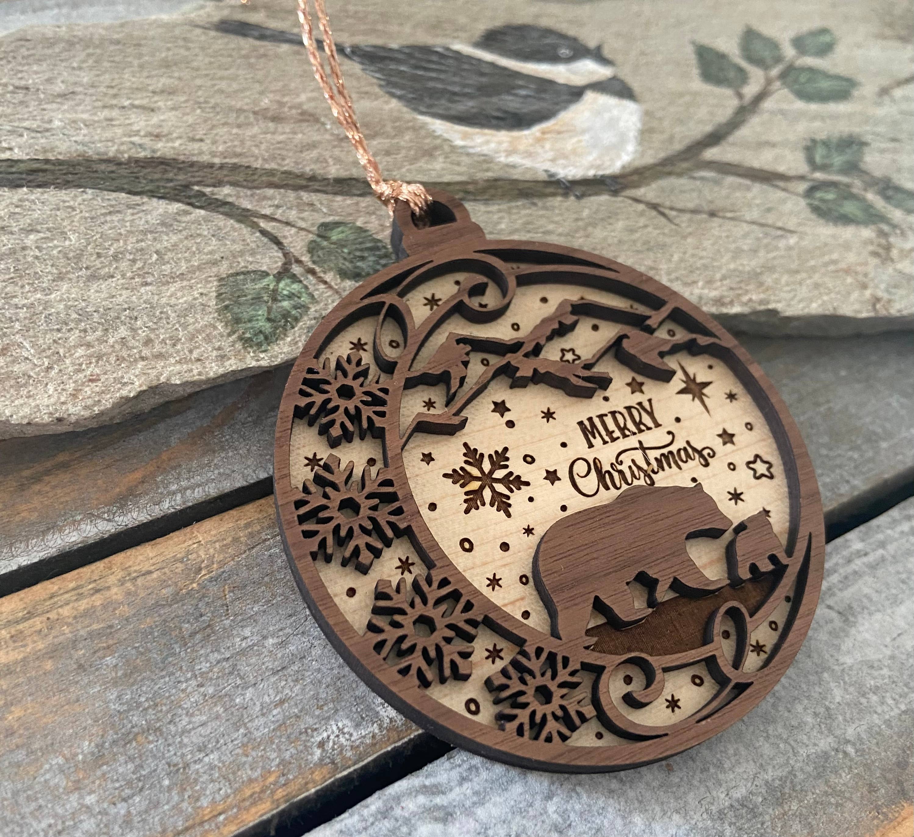 Chickadee Creations - Wholesale Ornament - Christmas ornament, wooden 2D ornament, nature1