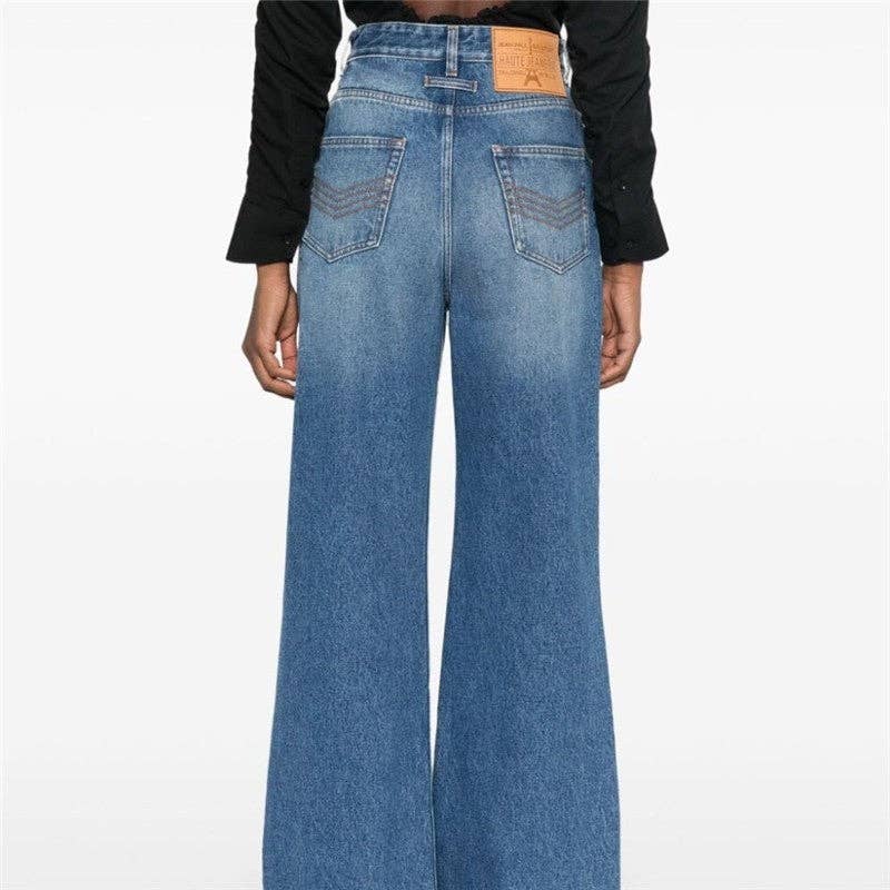 BLUE Button High-Waisted Straight Leg Jeans for wholesale on Faire2