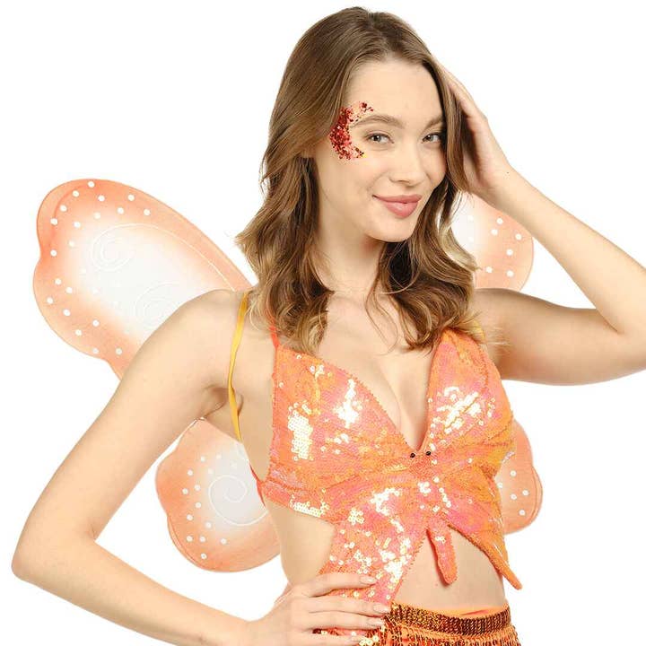 Funcredible - Wholesale Costume - Kids - Monarch Butterfly Wings - Orange Fairy Wings with Glitte