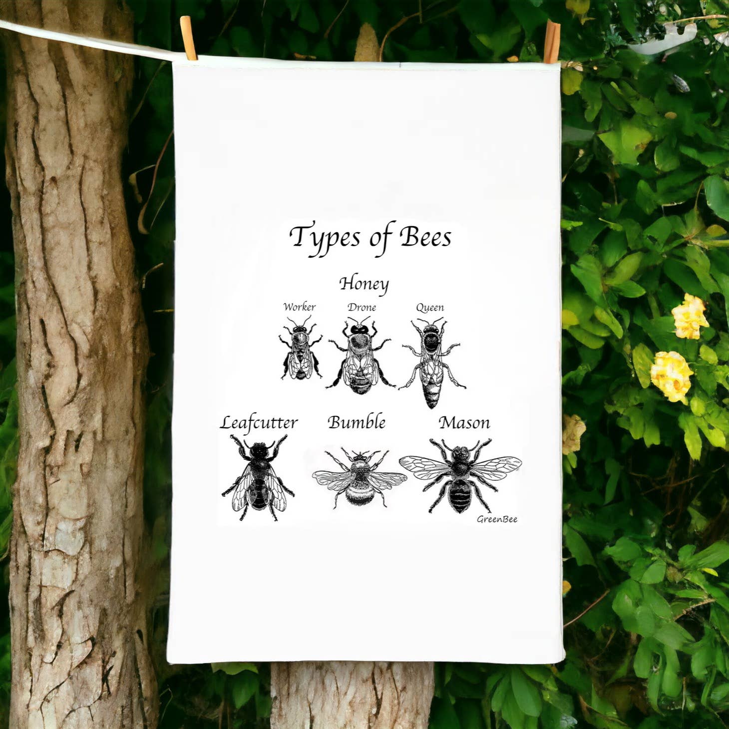 Green Bee Tea Towels - Wholesale Tea Towel - Bee Types Kitchen Towel | Tea Towels | Funny Dish Towels2