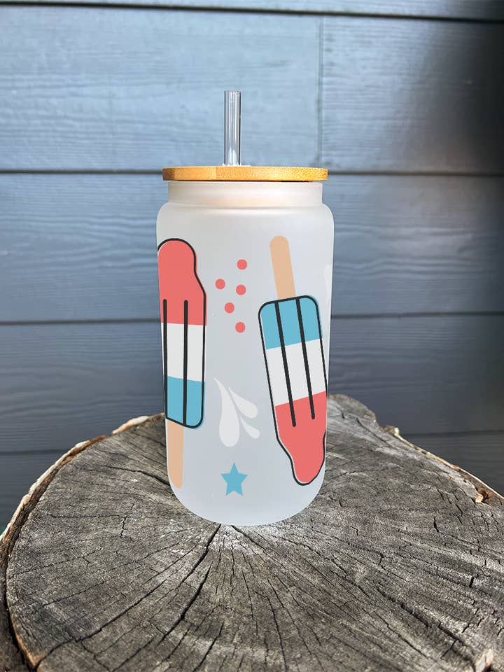 16oz Frosted Iced Coffee Glass with Lid and Straw for wholesale by Lester Lou’s Designs