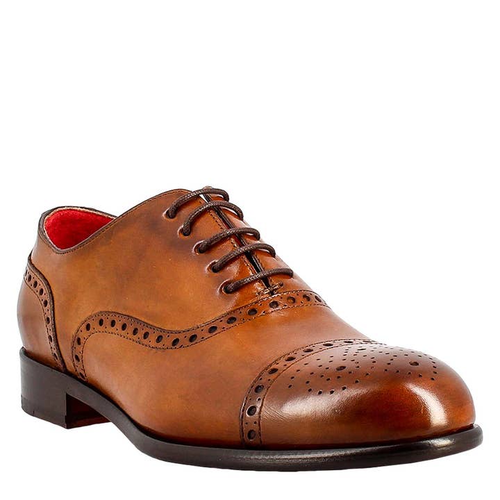 Heren elegante bruine leren semi brogue oxford voor wholesale door The Royale Leather
