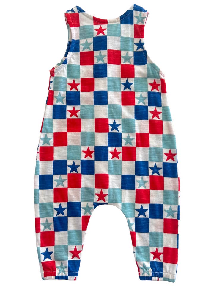 SIIX Collection - Wholesale Jumpsuit - Baby - Red, White & Blue Checkerboard / Organic Bay Jumpsuit (Baby)