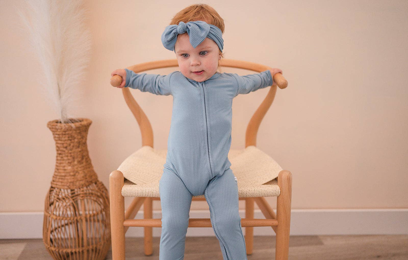 Harp Angel Boutique - Vente Bandeau – bébé - Bandeau noué - Bleu Arona côtelé1