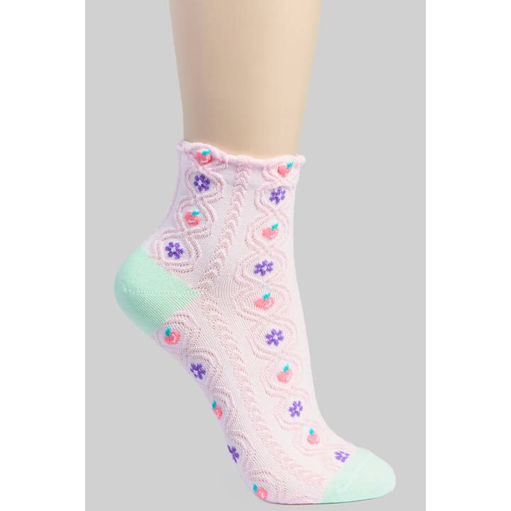 FLOWER AND PEACH ANKLE SOCKS for wholesale by Girly