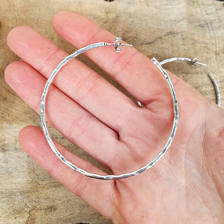 Kaali Boutique - Wholesale Hoop Earrings - Elegant Silver Hoops / Hammered / Silver Hoops / Ethnic Boho Classic XL Bohemian Marriage Bridal Jewelry Hippie Hiphop Festival5