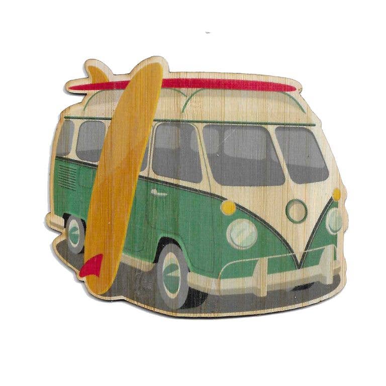 Bamboo Wood Stickers – Adesivo por atacado – Adesivo de van VW azul esverdeado com prancha de surf1