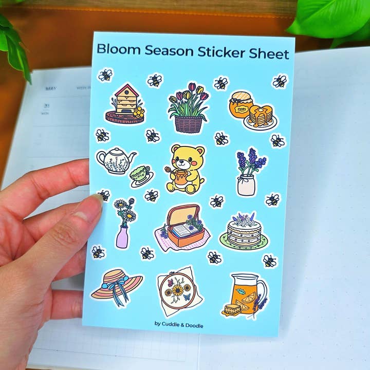 Bloom Season Cottagecore Floral & Honey Bee Stickers for wholesale by Cuddle & Doodle
