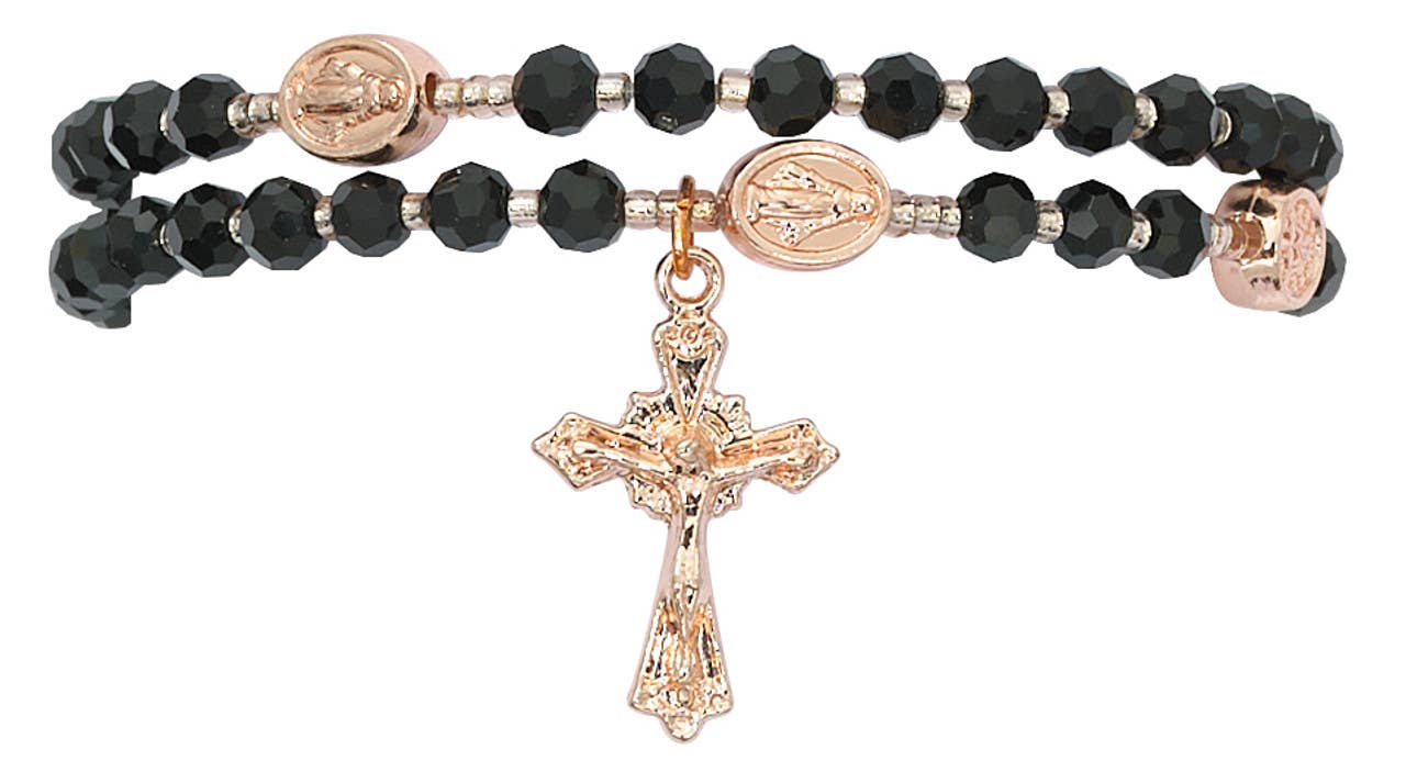 Hail Mary Gifts - Wholesale Prayer beads bracelet - Catholic Religious Rosary Bracelet Twistable Black Crystal C