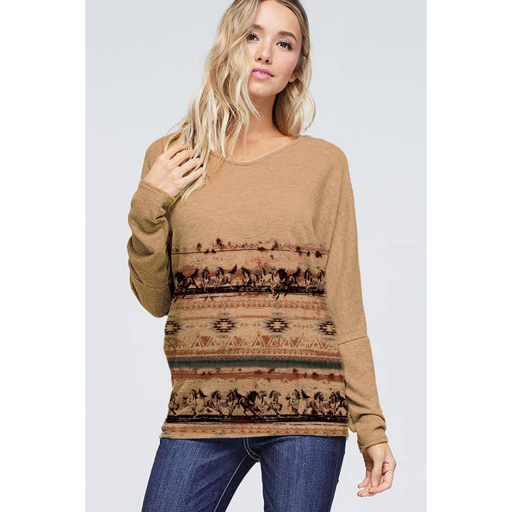 Phil Love - Wholesale Tunic - Women's - Aztec Horse print back lace up top