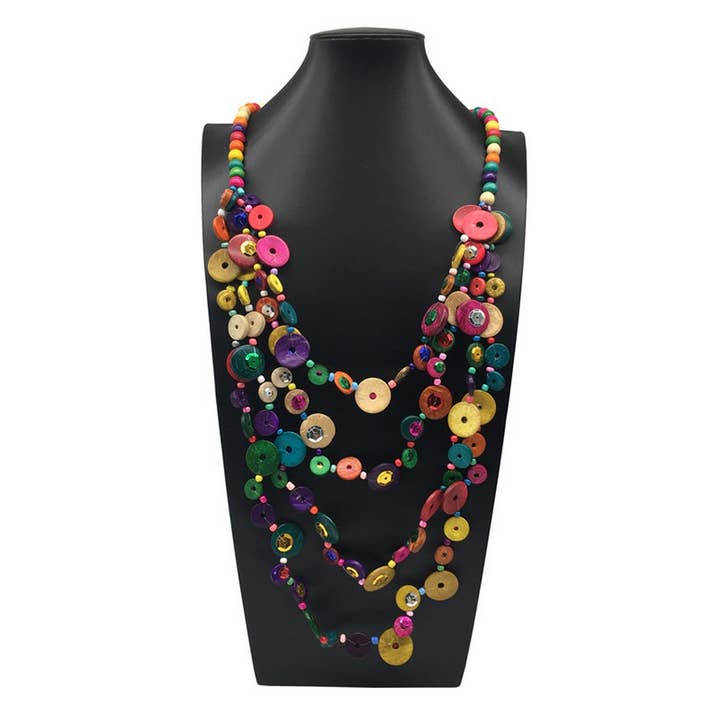 ACCITY - Wholesale Beaded/Pearl Necklace - BOHEMIAN COCONUT SHELL SEQUIN LONG NECKLACE_CWMM4554