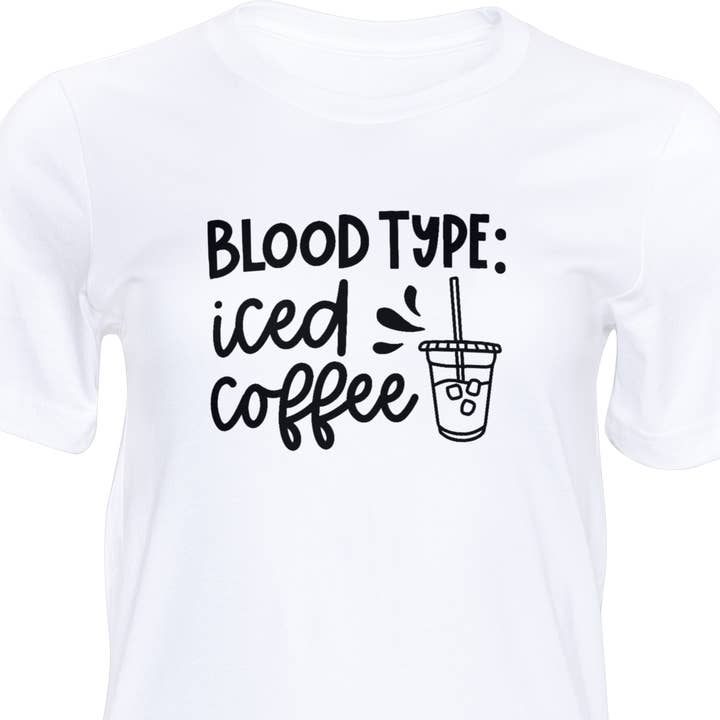 Blood Type: Iced Coffee T-Shirt for wholesale by Fox and Floof