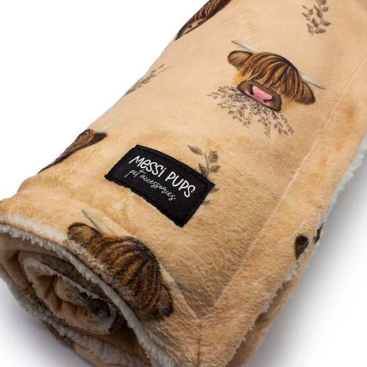 Hairy Coo-ture • Highland Cow Print Sherpa Blanket for wholesale by Messi Pups