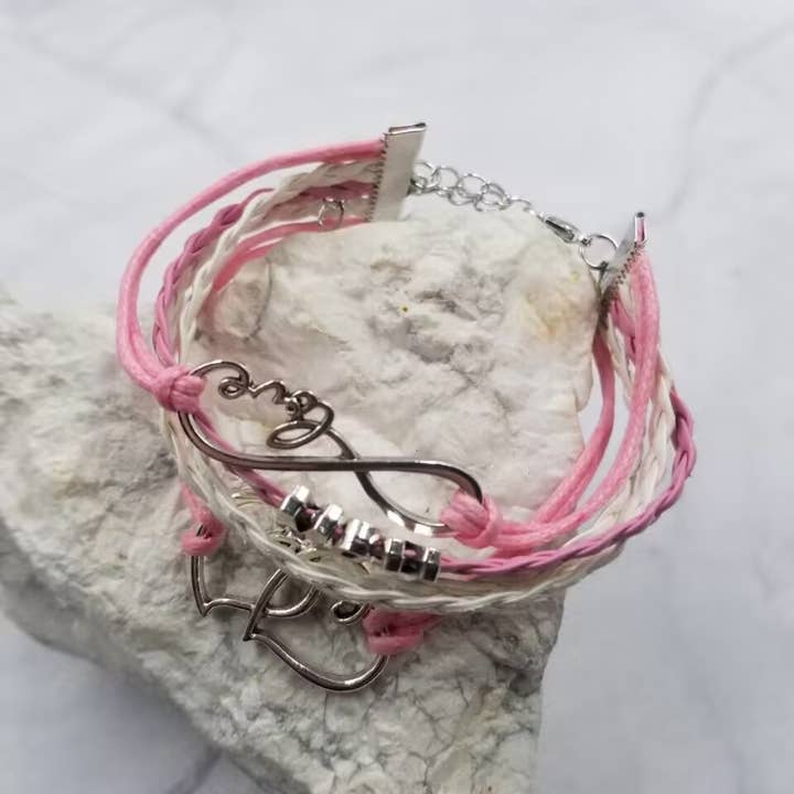 The Pretty Jewellery - Wholesale Charm/Dangle Bracelet - Mother's Day Woven Leather Mom With Heart Bracelet