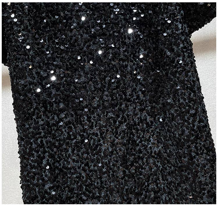 Zwart DR856Y Elegante Pailletten Korte Mouw Aansluitende Jurk voor Vrouwen 20 voor groothandel op Faire6