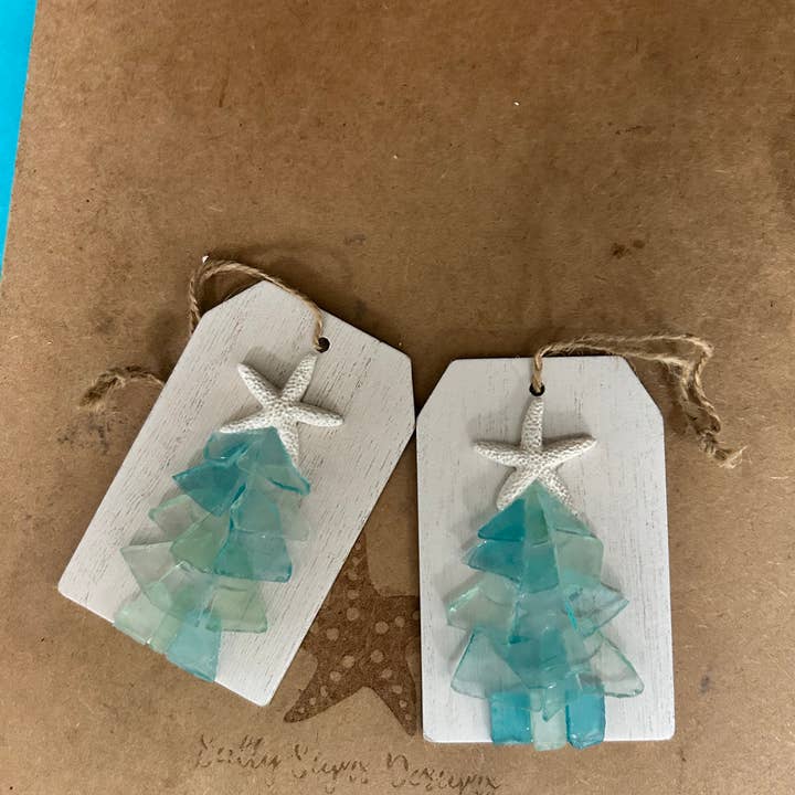 A SEAGLASS CREATION/SALTY SIGNS DESIGNS - Wholesale Ornament - Plank Seaglass tree Ornament/Gift Tag