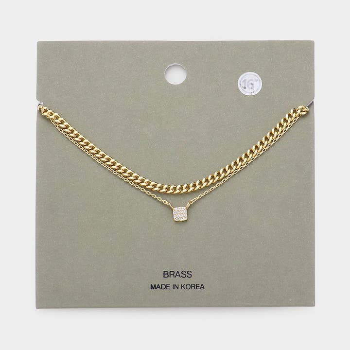 Stenbelagd fyrkantig hängsmycke dubbel lager halsband för wholesale av Sensibling Corp.