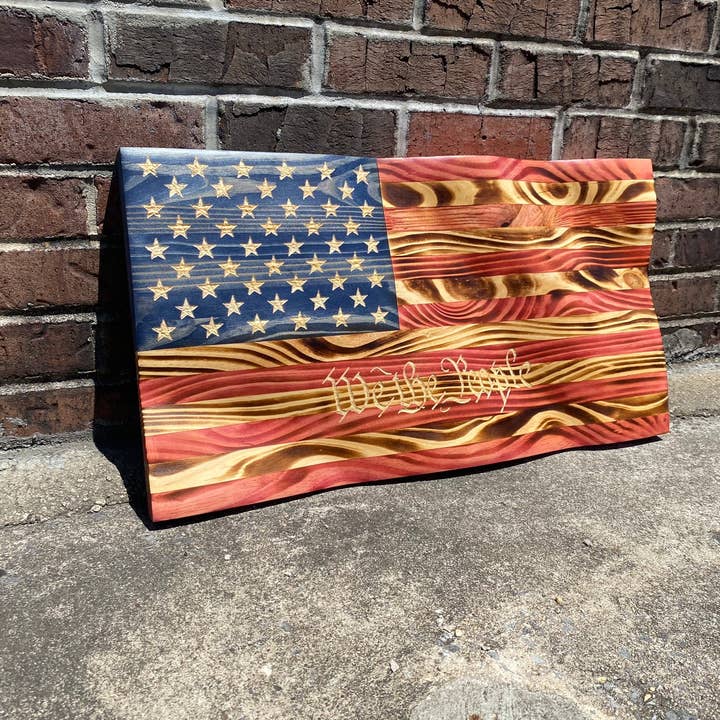 Rugged Cross Creations - Wholesale Wall Sign - Waving Wooden Extra Rustic Wood Burnt American Flag1