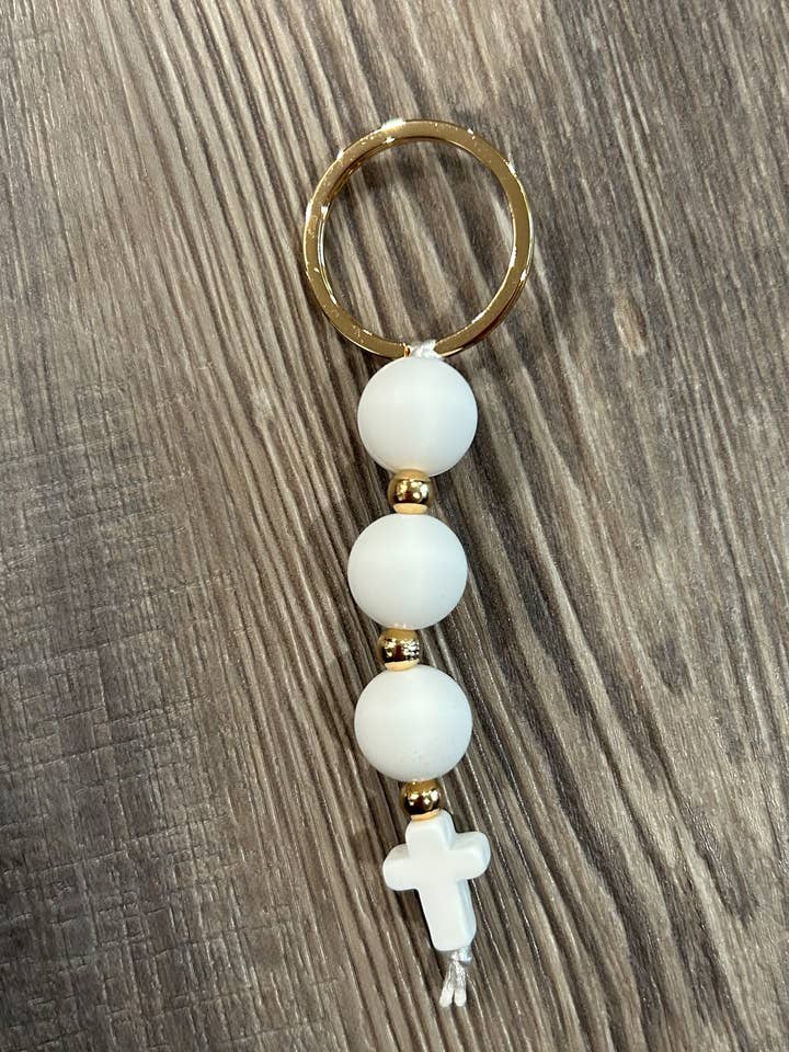 White Cross Silicone Keychain or Bag Charm for wholesale by JILLIAN INK LLC