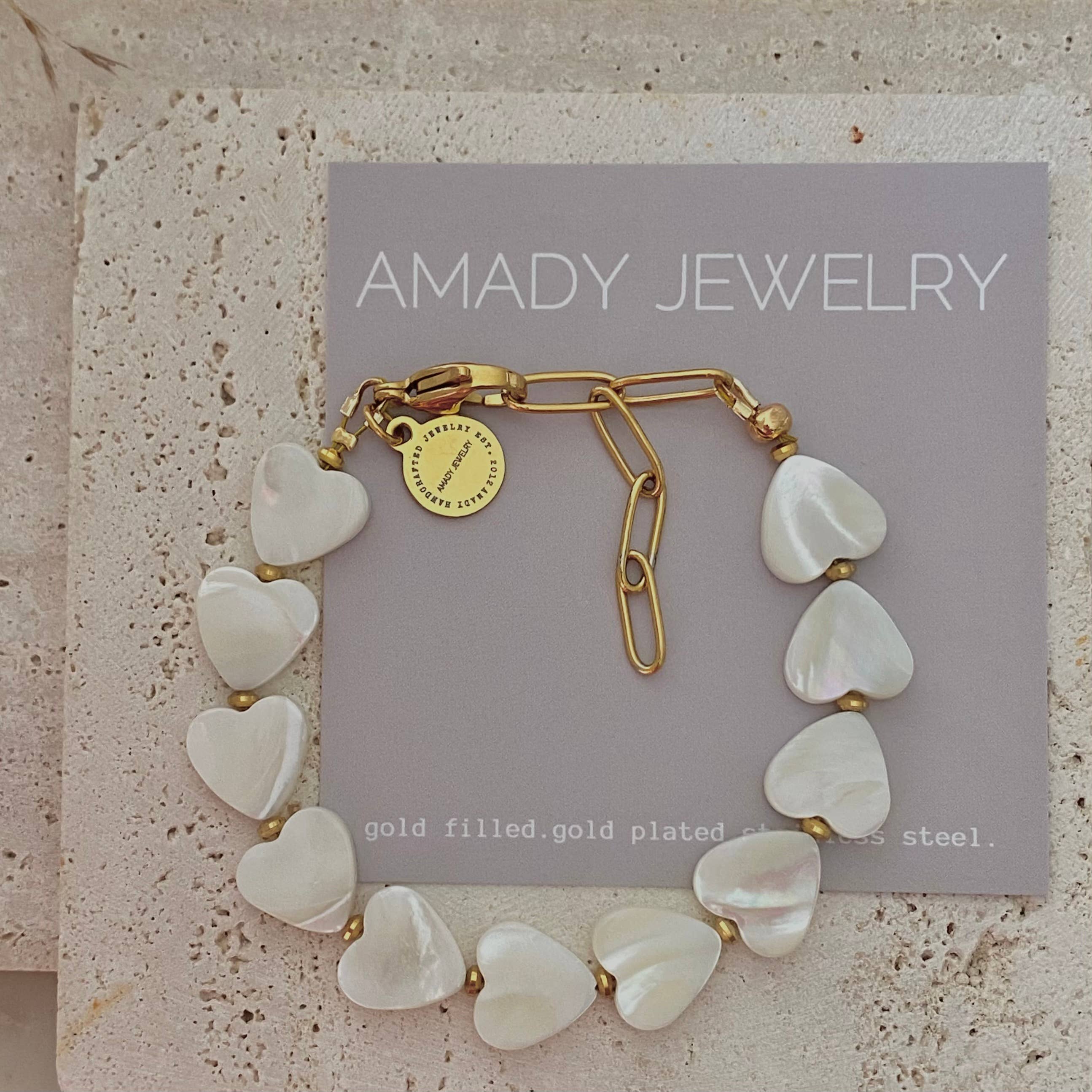 Amady Jewelry - Wholesale Beaded Bracelet - Heart Shaped Pearl Shell Bracelet 18k gold plated3