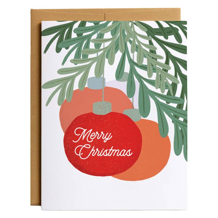 Merry Christmas Ornaments Under the Tree Holiday Card for wholesale by Habitude Paper