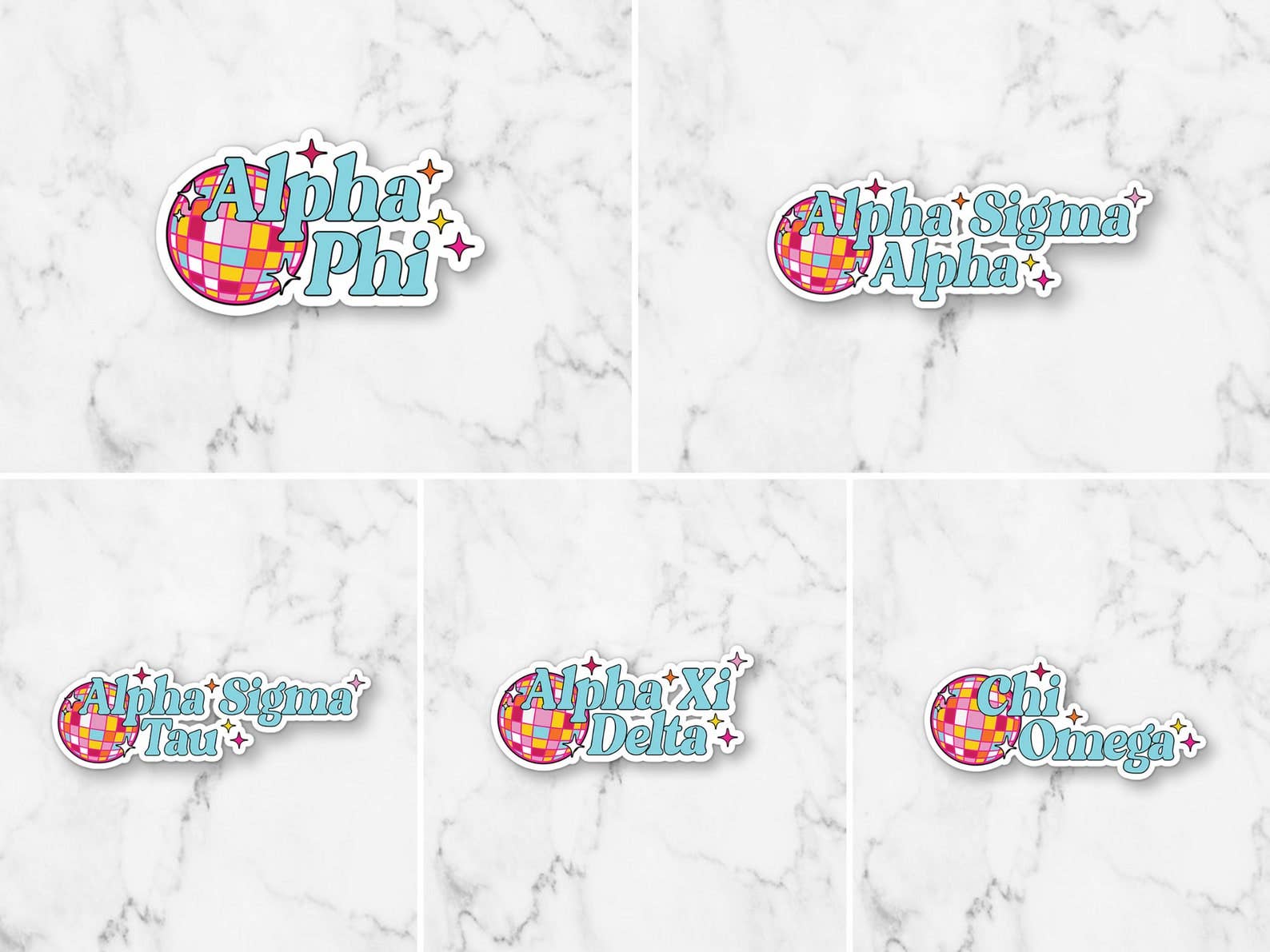 Cara Mak Design - Wholesale Sticker - Disco Ball Sorority-naam Aangepaste Sorority-vinylsticker2