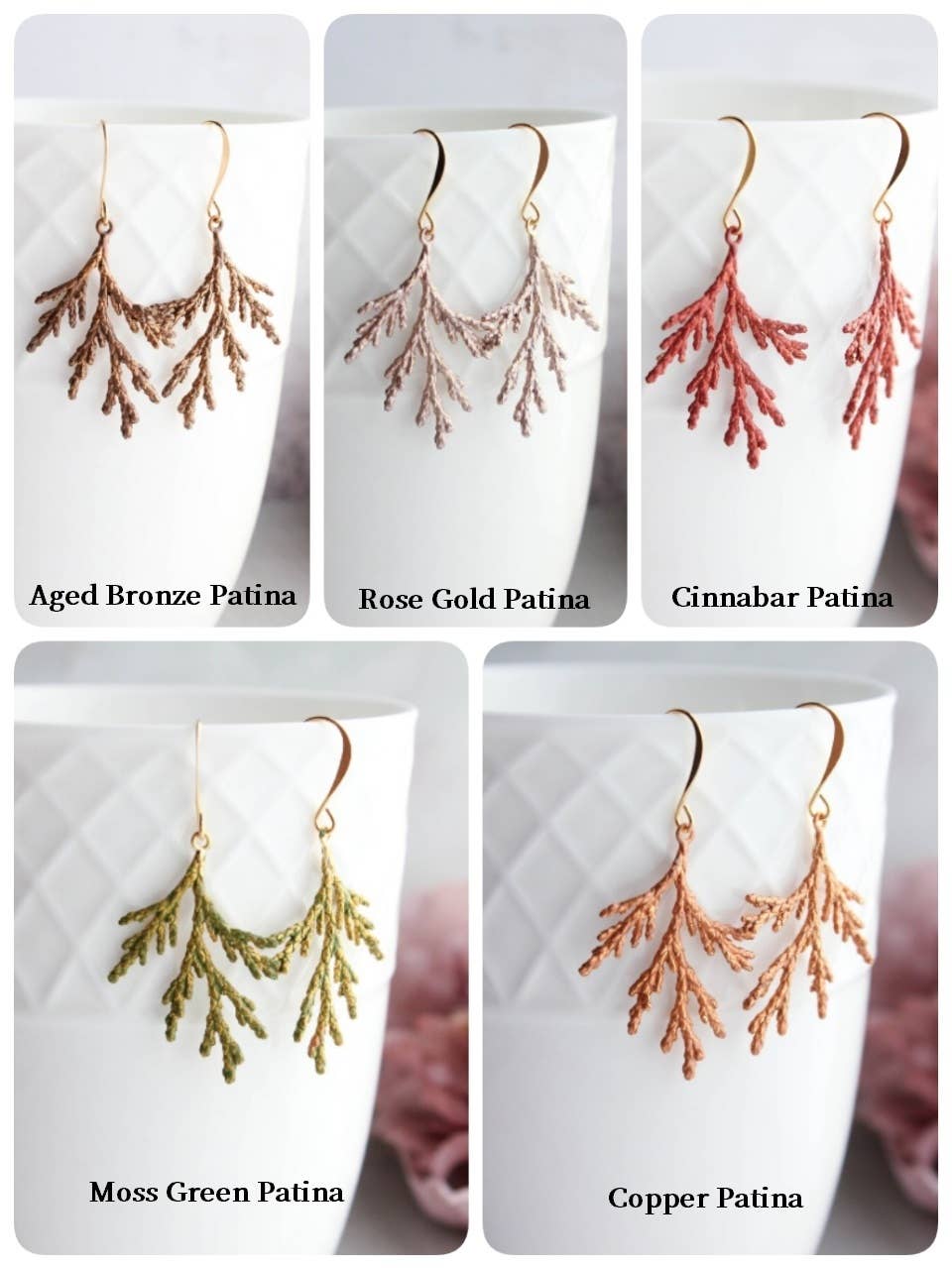 A Pocket of Posies - Vente Boucles d'oreilles pendantes - Boucles d'oreilles en forme de branche de cèdre (710