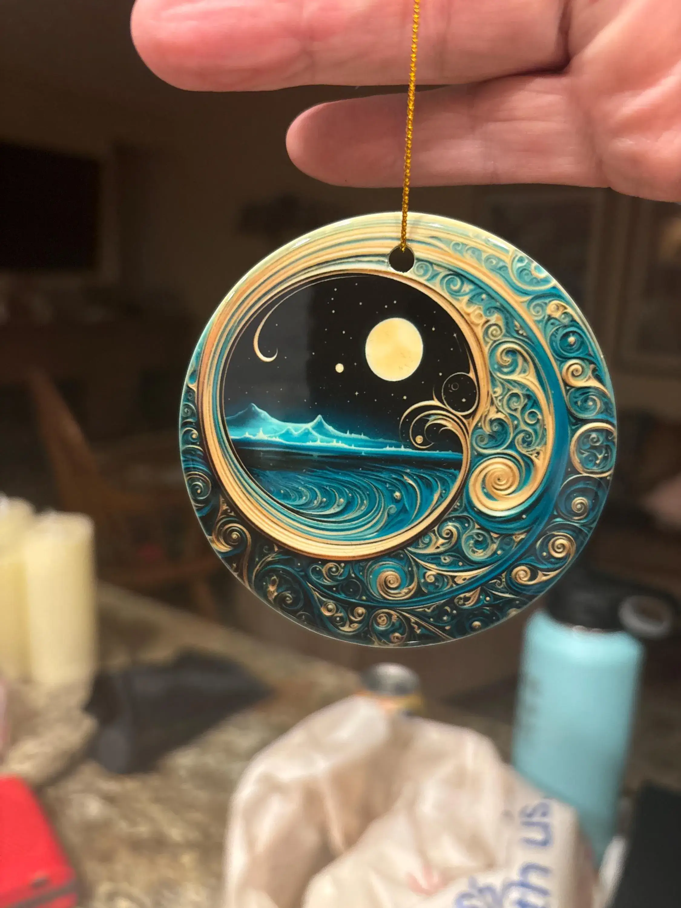 Fernville Creations - Wholesale Ornament - Starry Night Teal & Gold Celestial Keepsake Ornament3