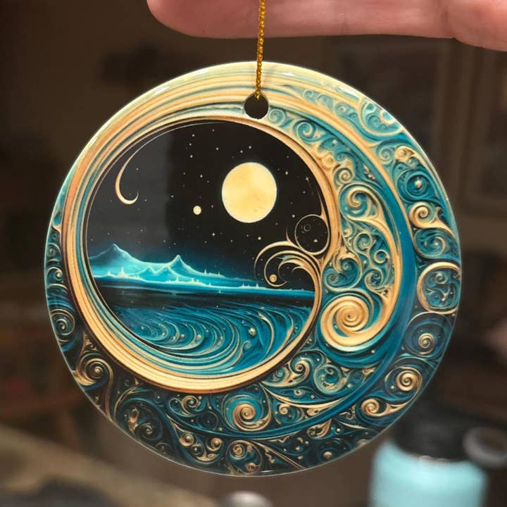 Fernville Creations - Wholesale Ornament - Starry Night Teal & Gold Celestial Keepsake Ornament3