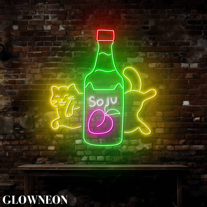 Glow Neon - Wholesale Neon sign - Cat Soju Bottle Wall Led Light, Korean Soju Bar Led Wall Art3