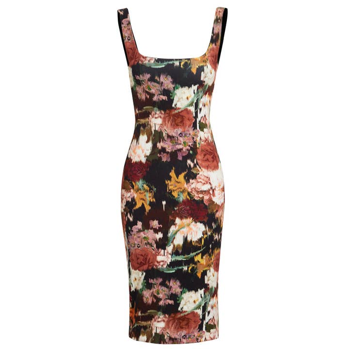 Sophia - Vestido midi elástico floral com decote redondo por atacado de SARVIN