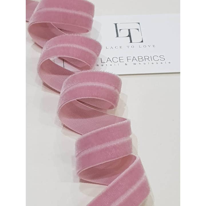 Lace To Love - Wholesale Ribbon – Gift wrapping - Pink Elastic Velvet Ribbon by The Yard, Wide Velvet Trim2