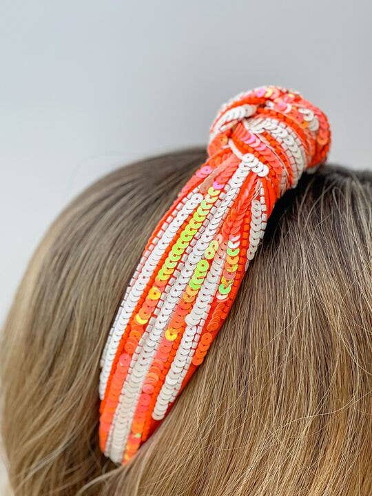 Prep Obsessed Wholesale - Wholesale Fashion Headband - Women's - Game Day Sequin Headbands - Orange & White1
